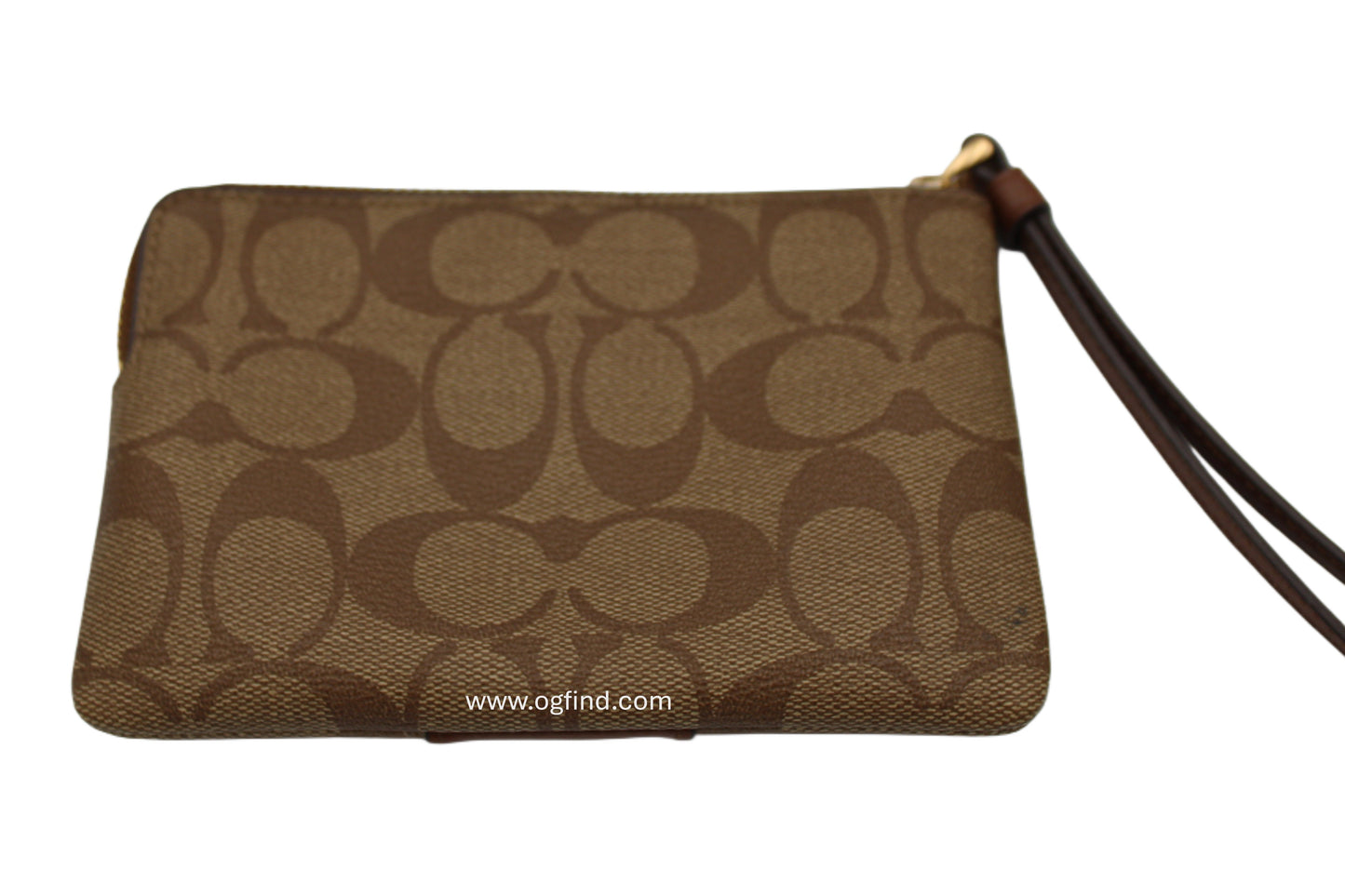 Coach Signature Coated Canvas Wristlet in Khaki/Saddle Brown