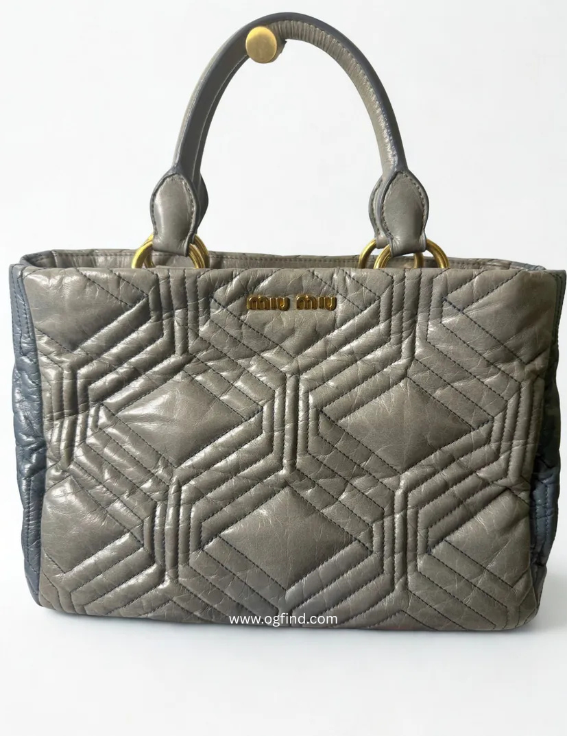 Miu Miu Limited Edition 2-Way Matelassé Vitello Shine Tote – Two-Tone Blue/Gray – Excellent Condition